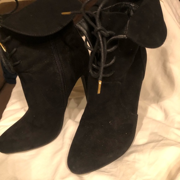 Black Shoe dazzle heels booties lace up Haddie 7 - Picture 2 of 11